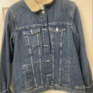 Old Navy Women's Sherpa Medium Blue Wash Trucker Style Denim Jacket Size Large